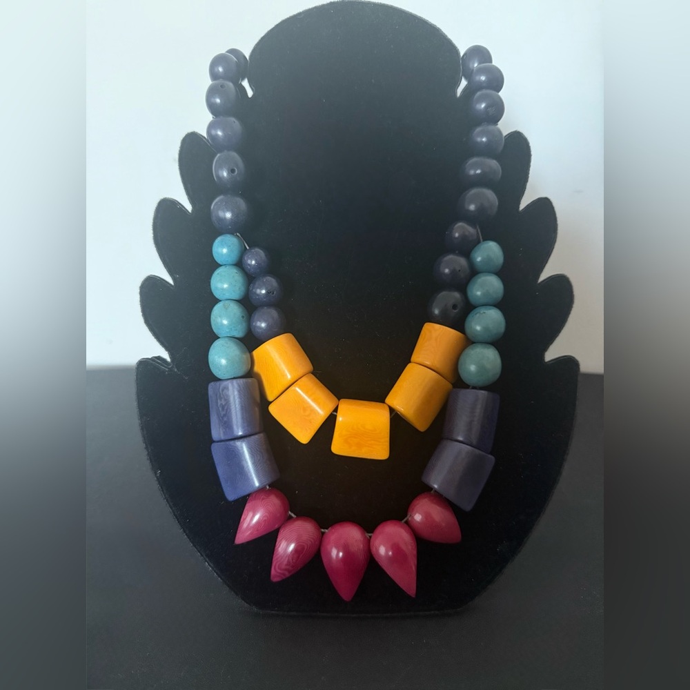 Bold Multicolor Statement Beaded Necklace – Boho Chunky Retro Jewelry